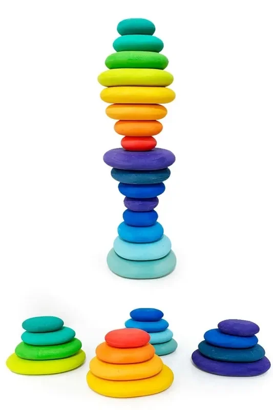 16 Pcs STAINED Wooden Stacking Pebbles Wooden Stacking Stones