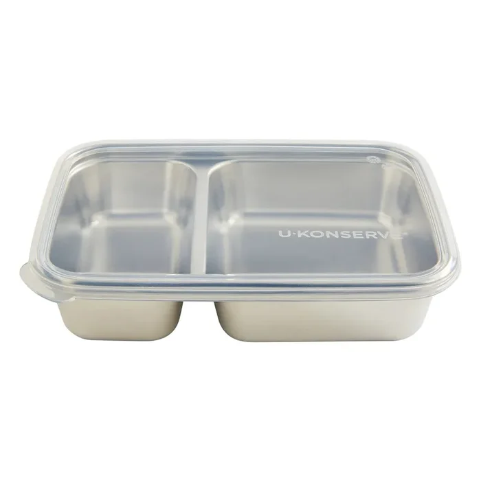 2-Compartment Divided Rectangular Lunch Container – Clear Lid