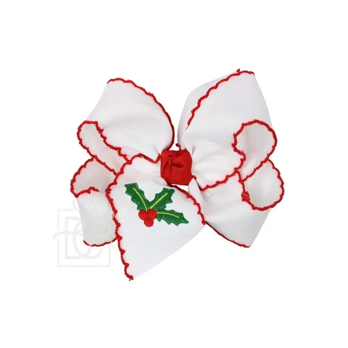 4.5 ” Embroidered Holly Crochet Edge Hair Bow