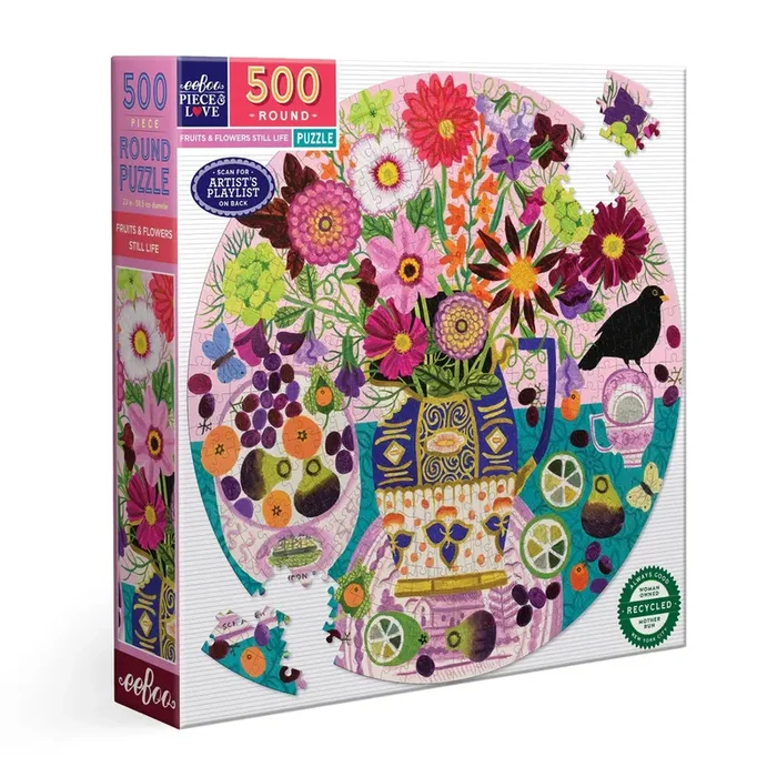 500 Piece Round Puzzle – Fruits & Flowers Still Life