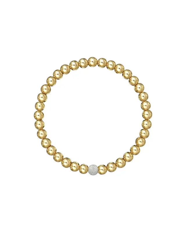 5mm Gold Bead Bracelet With Diamond Bead