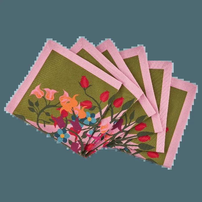 6 Napkins Blumen Green