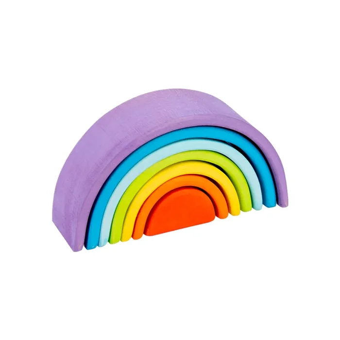 7 Pcs Stained Mini Wooden Rainbow Stacker In Stained Purple Sunset Color