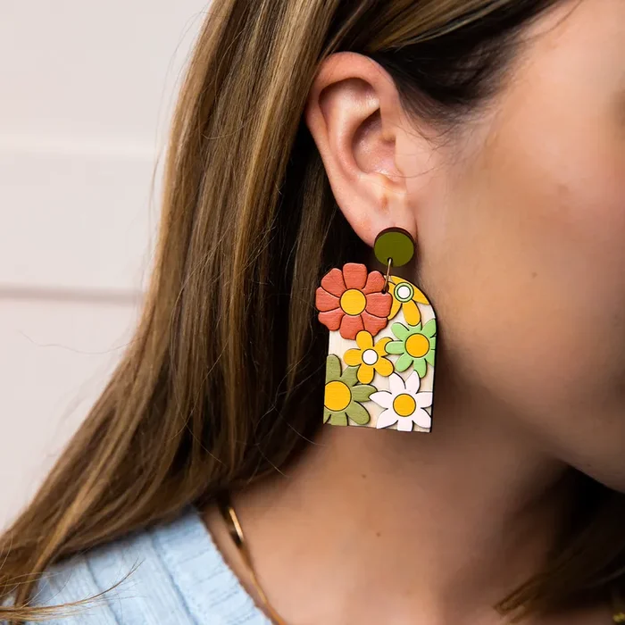 70s Burnt Orange Floral Arch Earrings