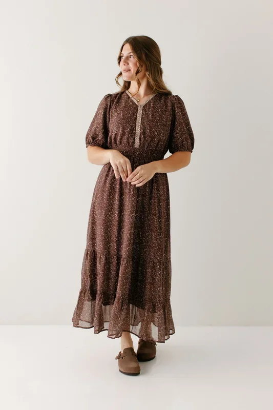 ‘Adamina’ Embroidered Trim Ditsy Floral Maxi Dress
