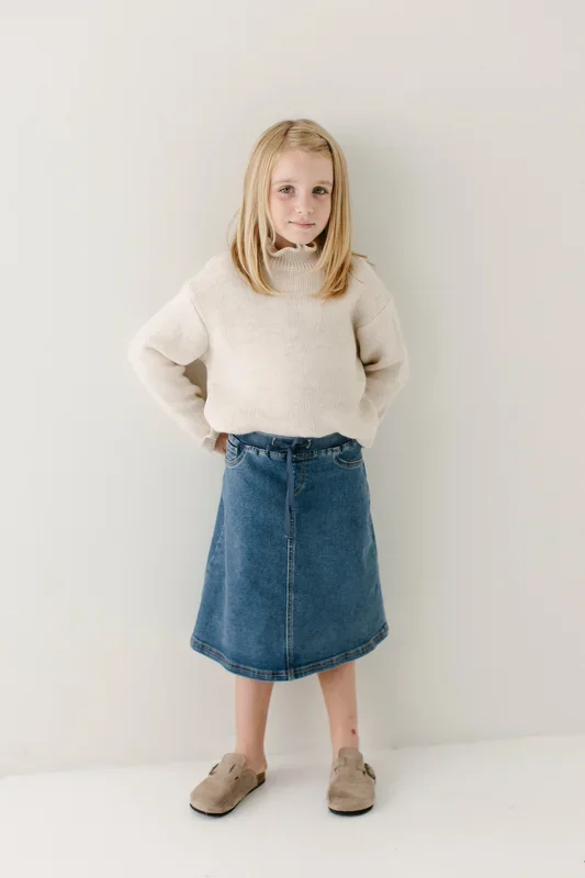 ‘Ava’ Girl Denim Skirt in Medium Wash