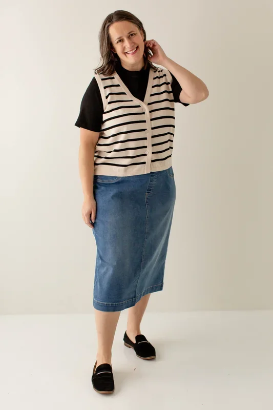 ‘Bridget’ 100% Cotton Striped Button-Front Vest FINAL SALE