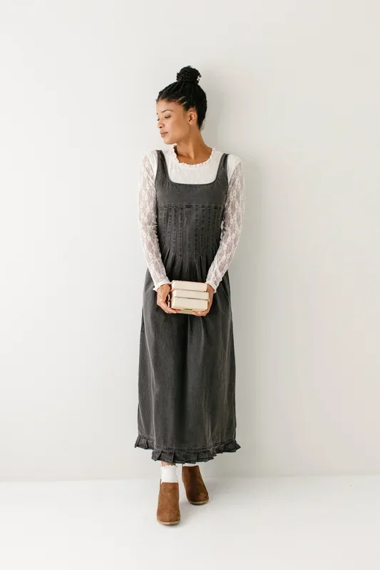 ‘Britta’ Denim Pintuck Detail Maxi Dress