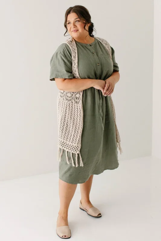 ‘Cameron’ Cotton Crochet Knit Vest in Tan FINAL SALE