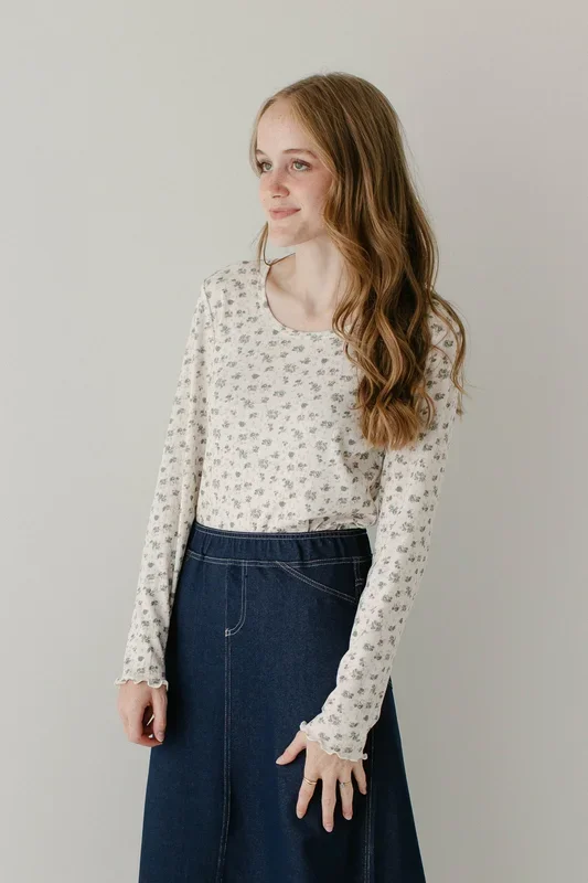 ‘Eden’ Green Floral Lettuce Hem Top FINAL SALE