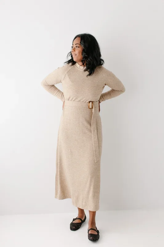 ‘Eileen’ Belted Sweater Knit Midi Dress