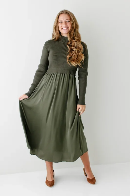 ‘Harriet’ Muted Satin Sweater Mixed Maxi Dress