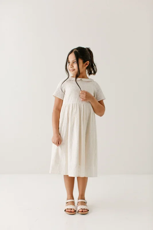 ‘Janie’ Girl Embroidered Cotton Dress in Cream FINAL SALE