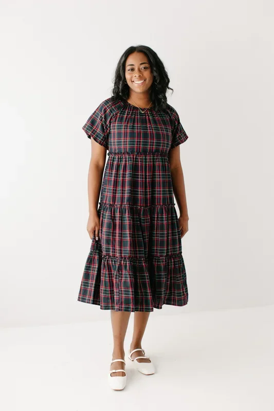 ‘Josephine’ Tartan Plaid Tiered Midi Dress