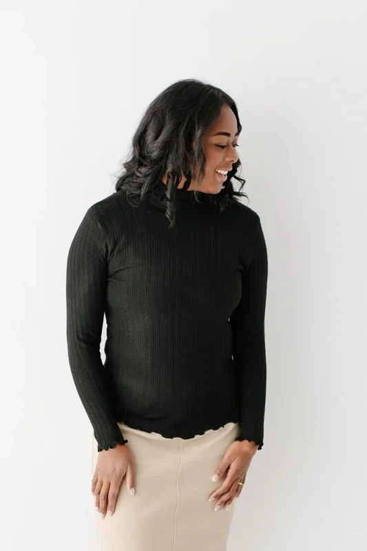 ‘Lucille’ Pointelle Knit Mock Neck Layering Top