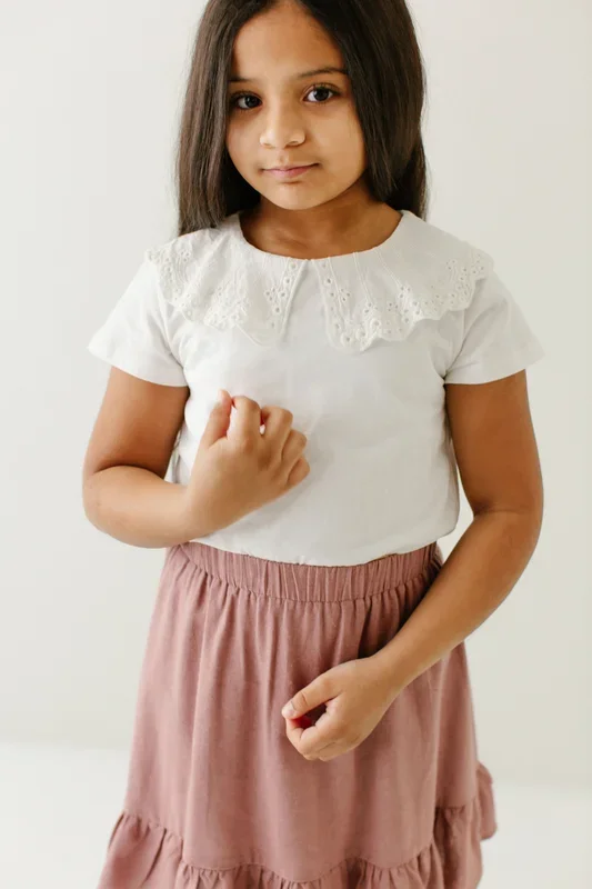‘Mallory’ Girl Eyelet Collared Top FINAL SALE