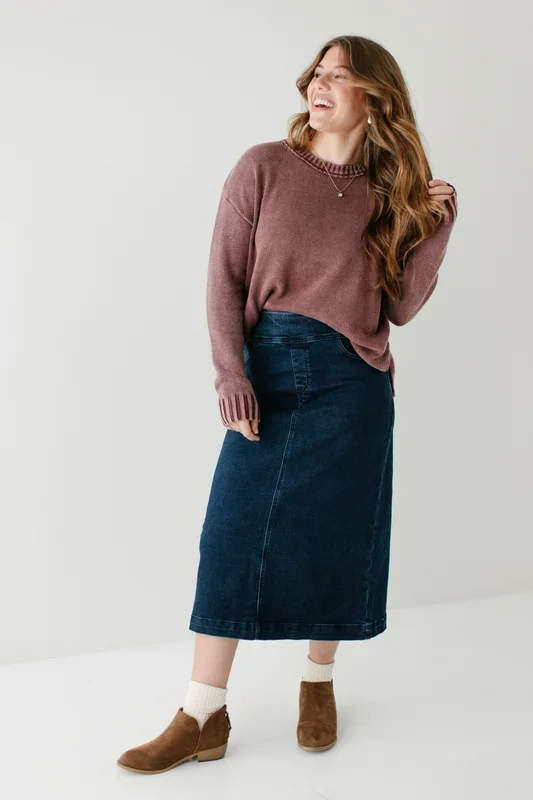 ‘Margaret’ Stretch Denim Midi Skirt
