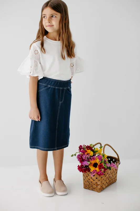 ‘Piper’ Girl Knit Denim Skirt
