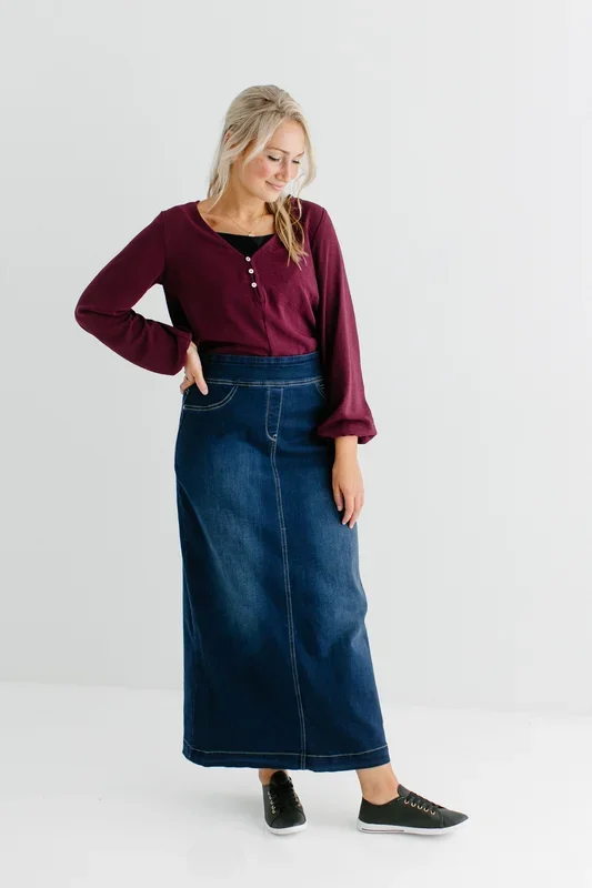 ‘Sara’ Classic Long Denim Skirt Dark Wash FINAL SALE
