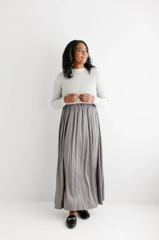 ‘Seraphina’ Satin Sweater Mixed Maxi Dress