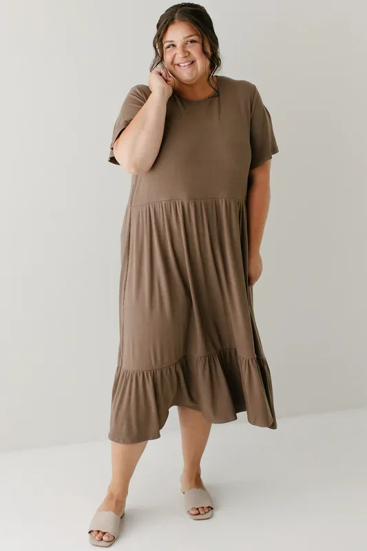 ‘Shiloh’ Ribbed Tiered Midi Dress in Mocha FINAL SALE