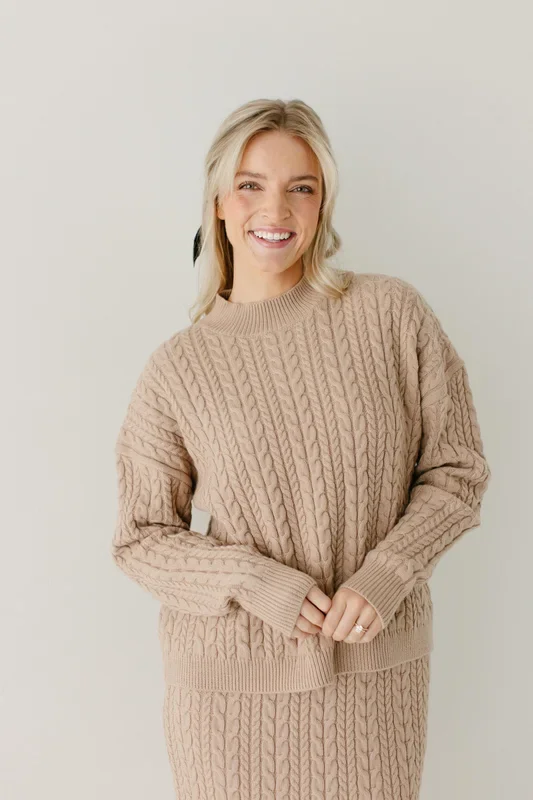 ‘Thora’ Cable Knit Mock Neck Sweater