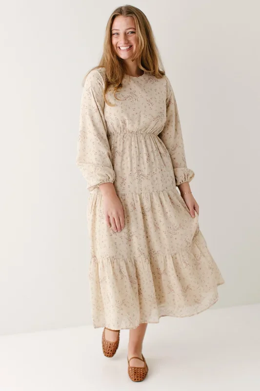 ‘Tricia’ Blush Floral Tiered Maxi Dress