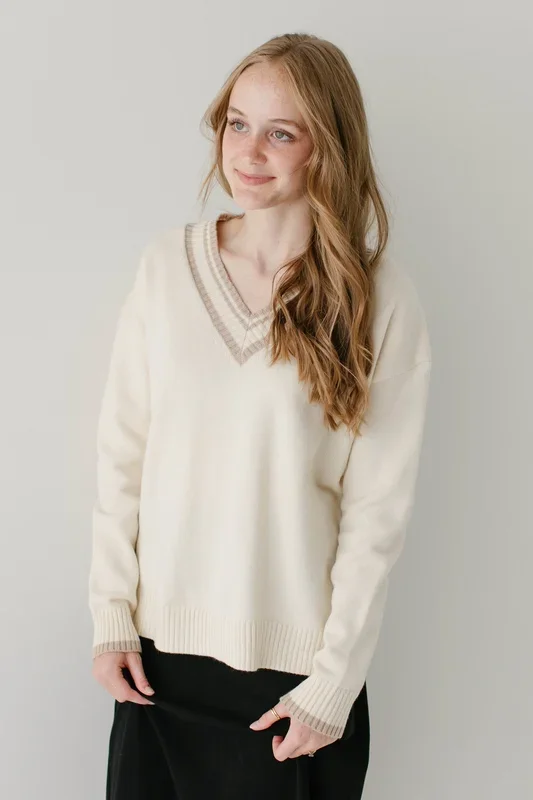 ‘Trinity’ Contrast V-Neck Varsity Sweater