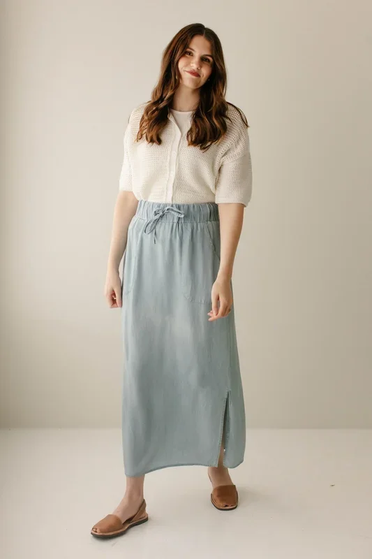 ‘Winslet’ Chambray Maxi Skirt in Light Wash FINAL SALE