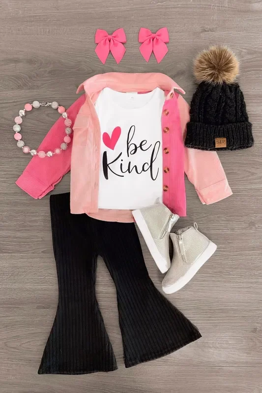 “Be Kind ” Ribbed Bell Bottom Set