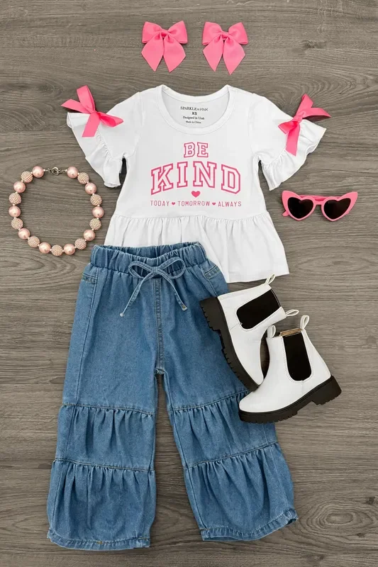 “Be Kind… ” Pink Bow Denim Pant Set