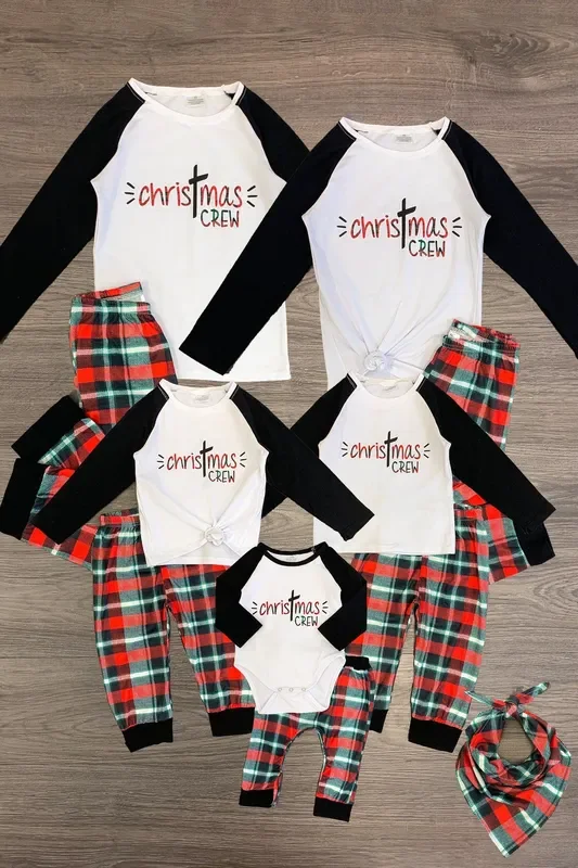 “Christmas Crew ” Plaid Family Pajamas – AND PET BANDANA!