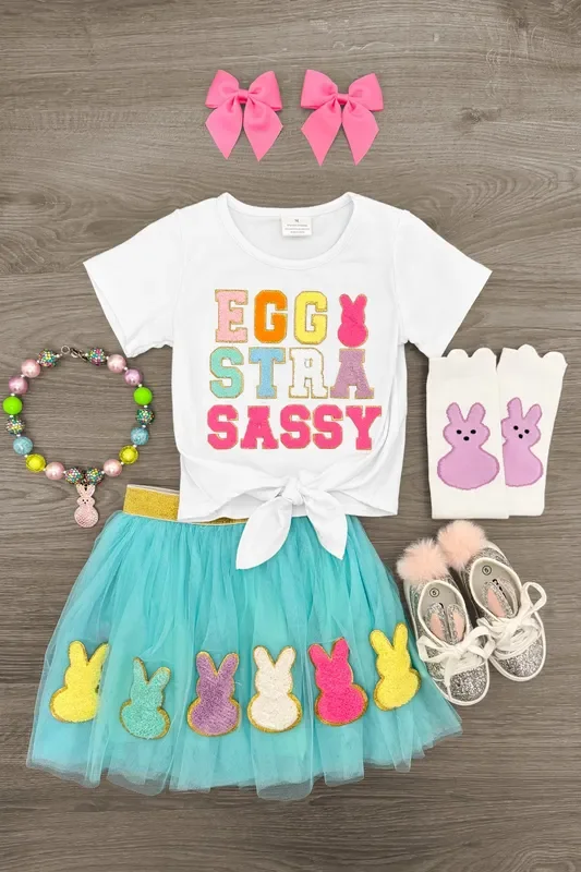 “Eggstra Sassy ” Chenille Patch Tutu Skirt Set
