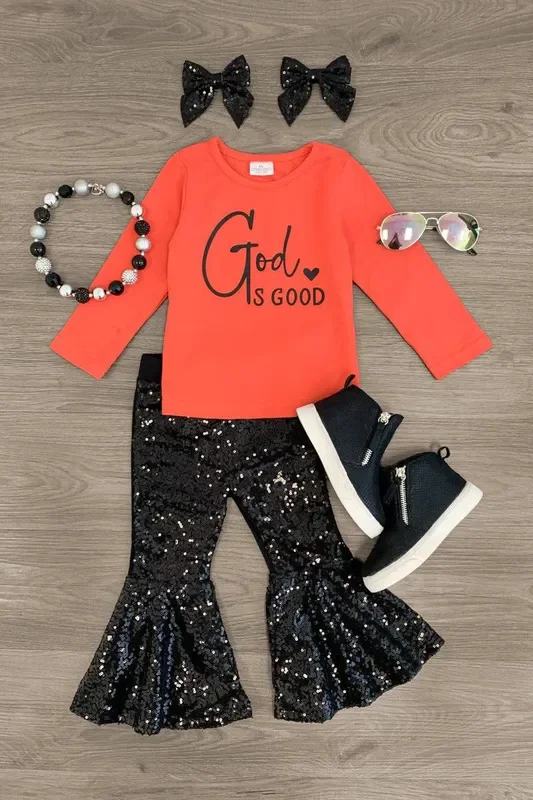 “God Is Good ” Sequin Bell Bottom Set
