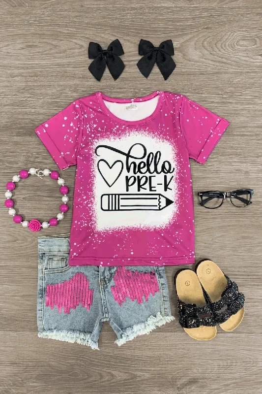 “Hello Pre-K – 6th Grade ” Denim Short Set