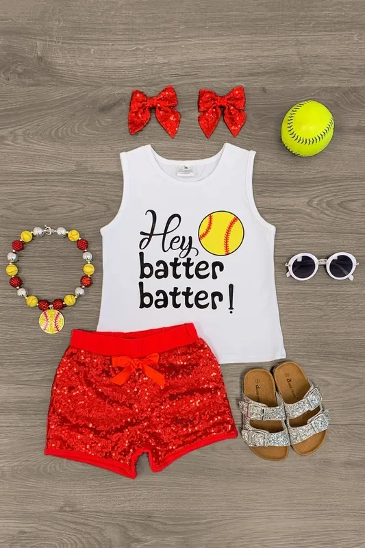 “Hey Batter Batter ” Softball Sequin Short Set