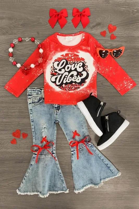 “Love Vibes ” Denim Bell Bottom Set
