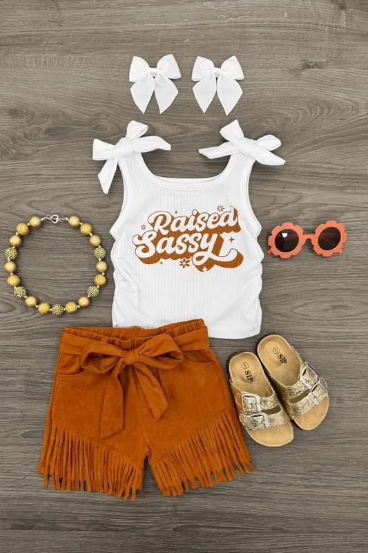“Raised Sassy ” Fringe Suede Short Set