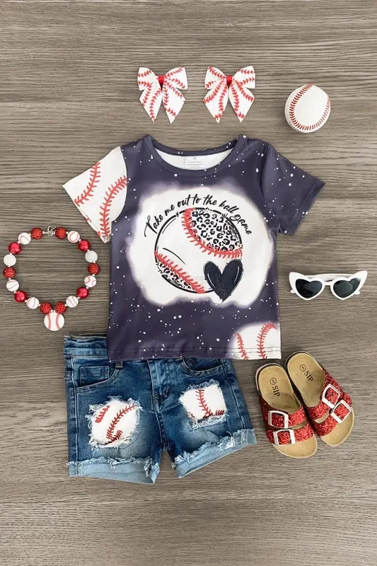 “Take Me Out To The Ball Game ” Denim Short Set