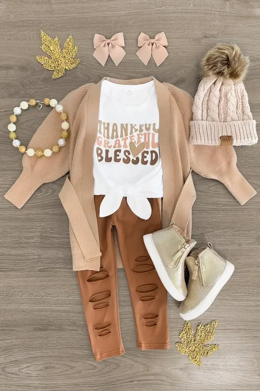 “Thankful, Grateful, Blessed ” Brown Legging Set