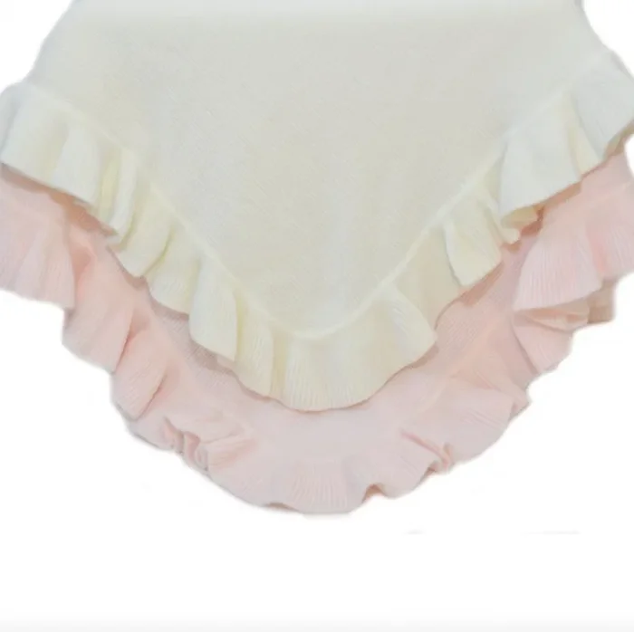A Soft Idea Cashmere-Like Acrylic Jersey Knit Ruffle Ivory Blanket