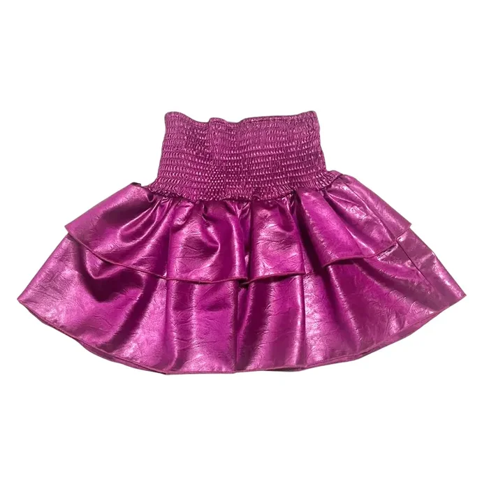Aa Fuchsia Metallic Smocked Ruffle Mini Skirt