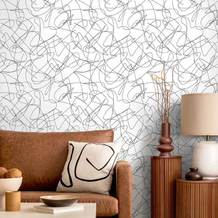 Abstract Wallpaper Featuring A Scribble Line Motif In Black And White – A642
