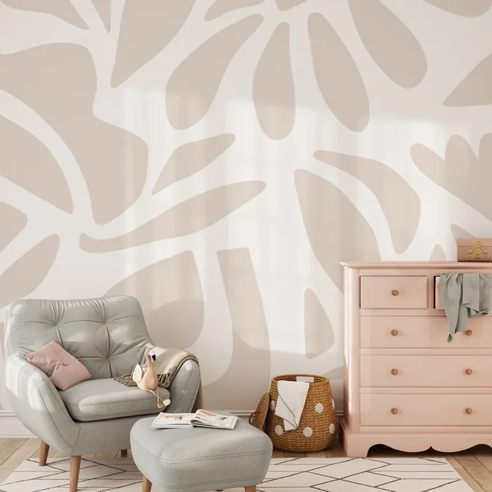 Abstract Wallpaper With A Boho Flora Motif In Beige And Off-white – D671