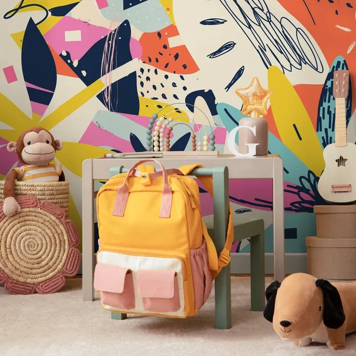 Abstract Wallpaper With A Colorful Collage Of Shapes In Pink And Yellow – B195