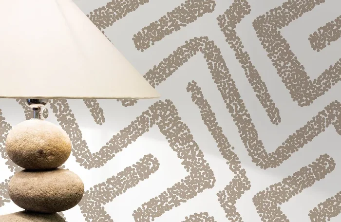 Abstract Wallpaper With A Dotted Labyrinth Motif In Beige – D045