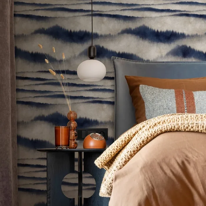 Abstract Wallpaper With A Misty Mountain Motif In Blue And Gray – A102