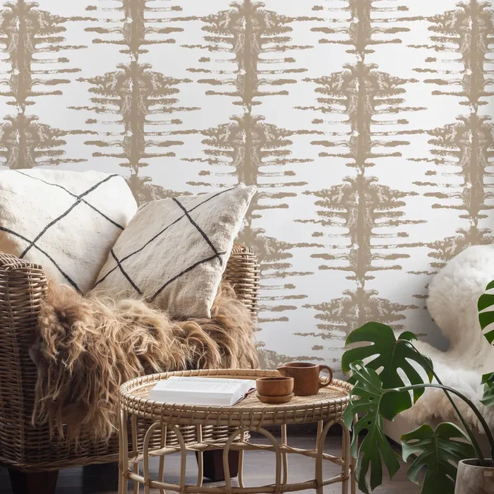 Abstract Wallpaper With A Stamped Tribal Motif In Beige – C741
