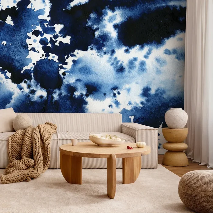 Abstract Wallpaper With An Indigo Ink Wash In Blue And Black – A223