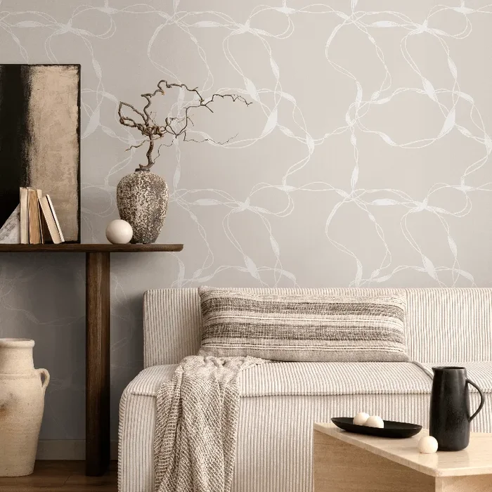Abstract Wallpaper With An Intertwining Rope Motif In Beige And Cream – C650